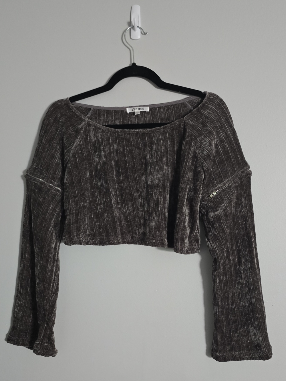 Women's Charcoal Ribbed Cropped Sweatshirt
